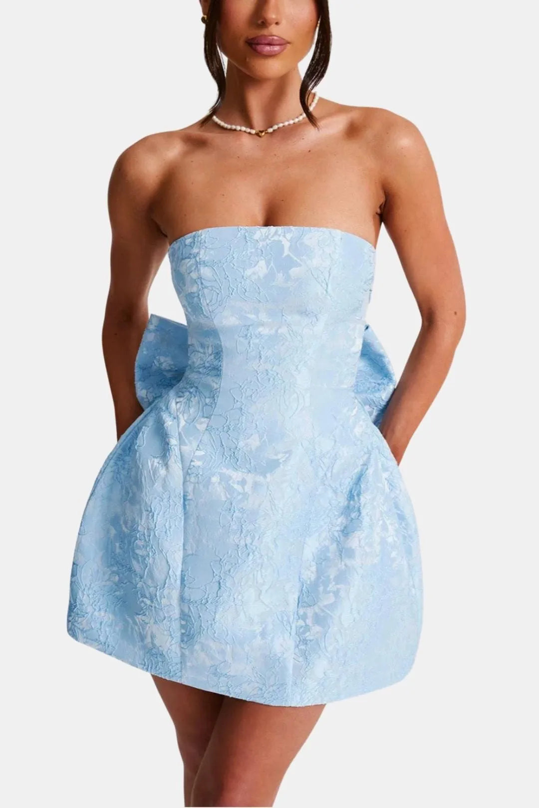 Women's Floral Strapless Mini Cocktail Dress with Open Back