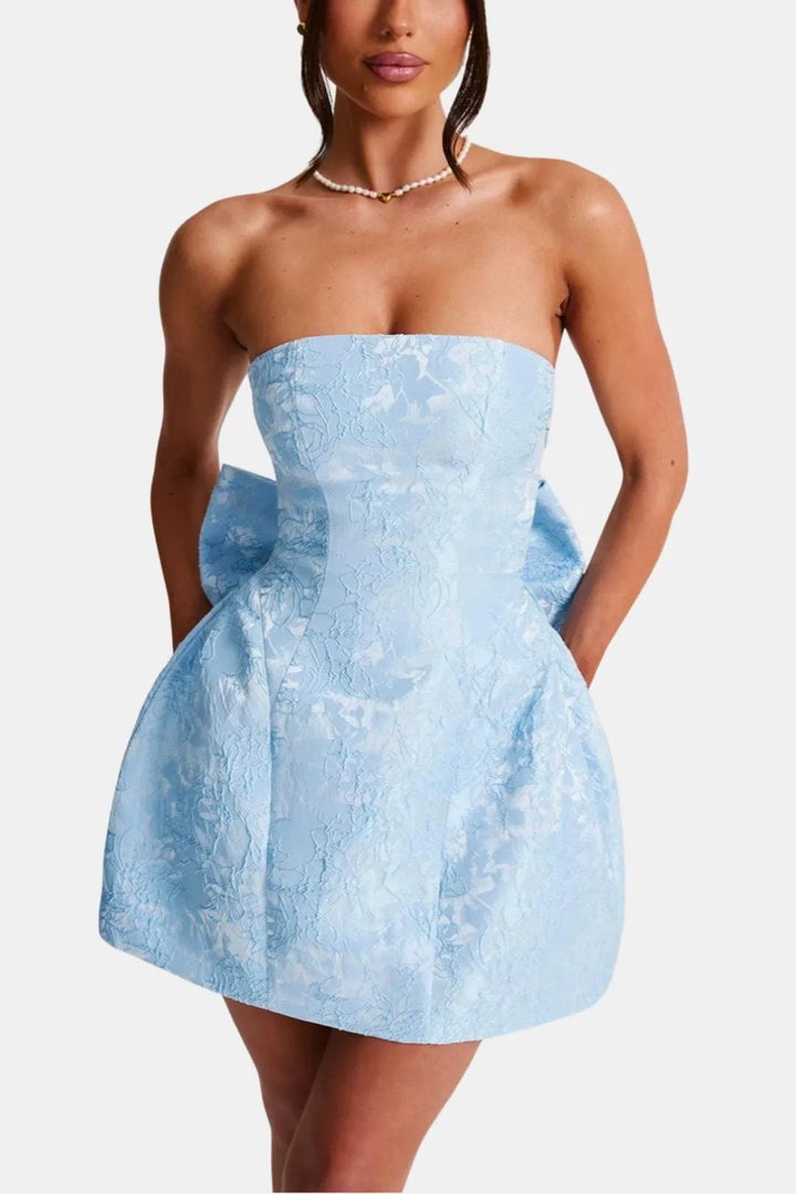 Women's Floral Strapless Mini Cocktail Dress with Open Back