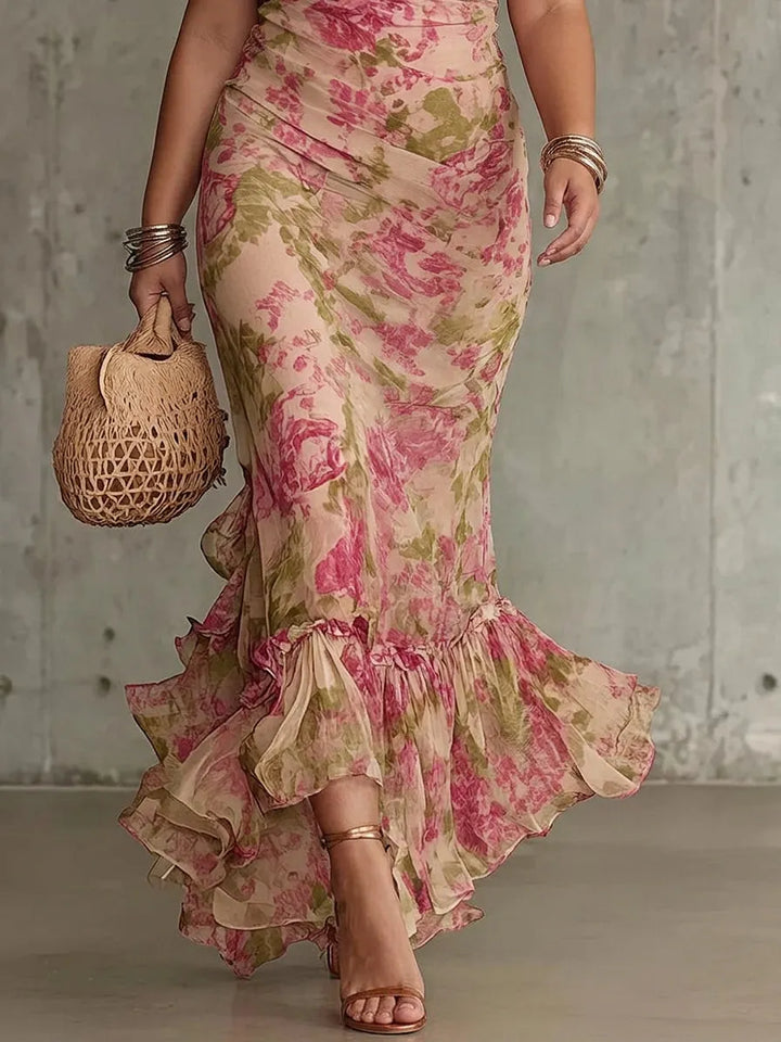 Women's Floral Vintage Maxi Wedding Guest Dress with Puff Sleeve