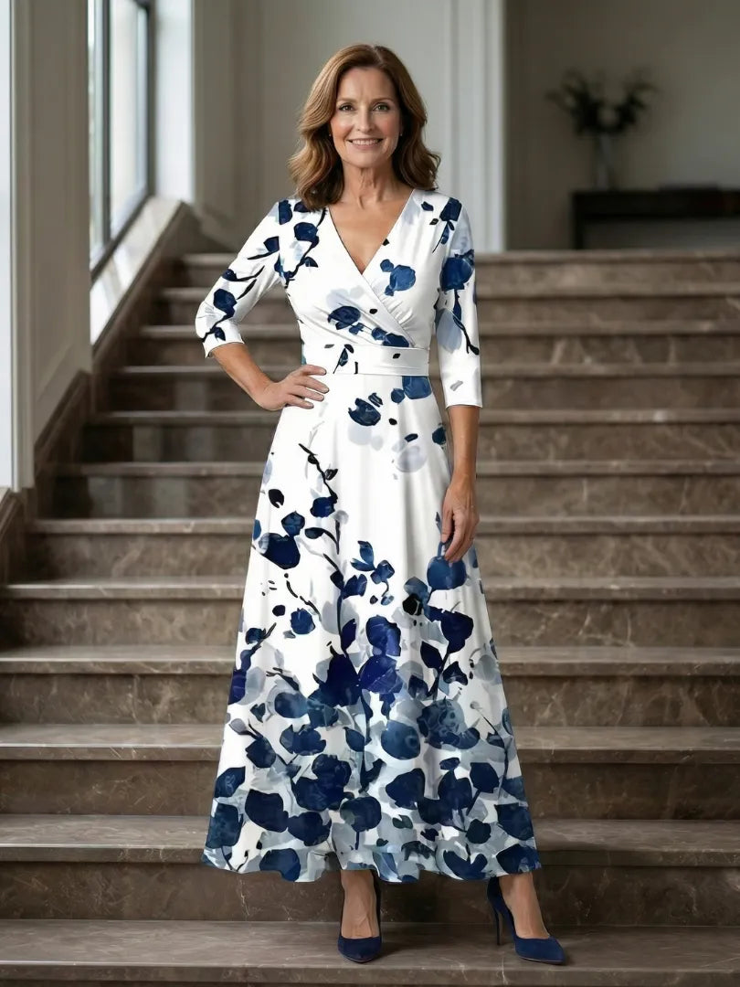Women's Floral Wrap Maxi Wedding Guest Dress with V-Neck