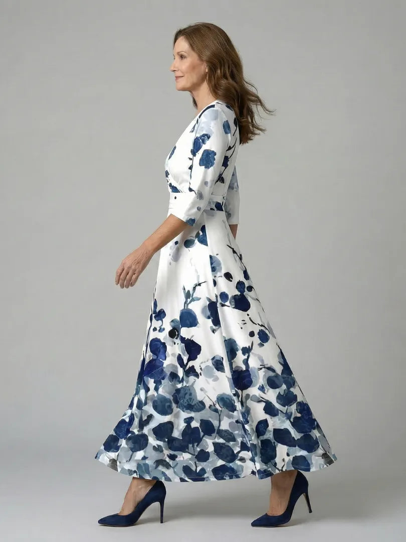 Women's Floral Wrap Maxi Wedding Guest Dress with V-Neck