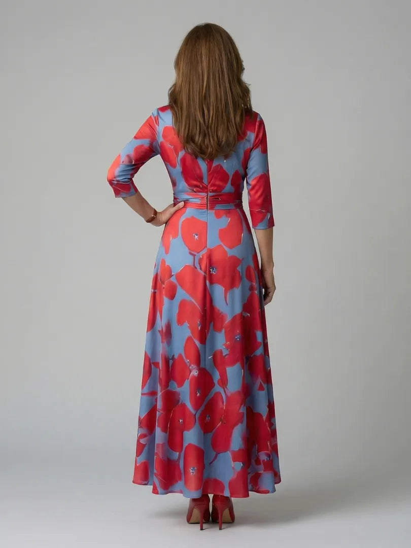 Women's Floral Wrap Maxi Wedding Guest Dress with V-Neck