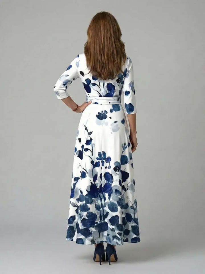 Women's Floral Wrap Maxi Wedding Guest Dress with V-Neck