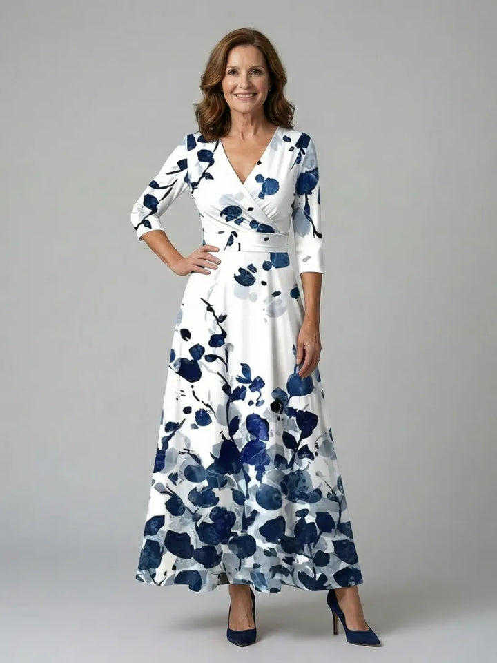 Women's Floral Wrap Maxi Wedding Guest Dress with V-Neck