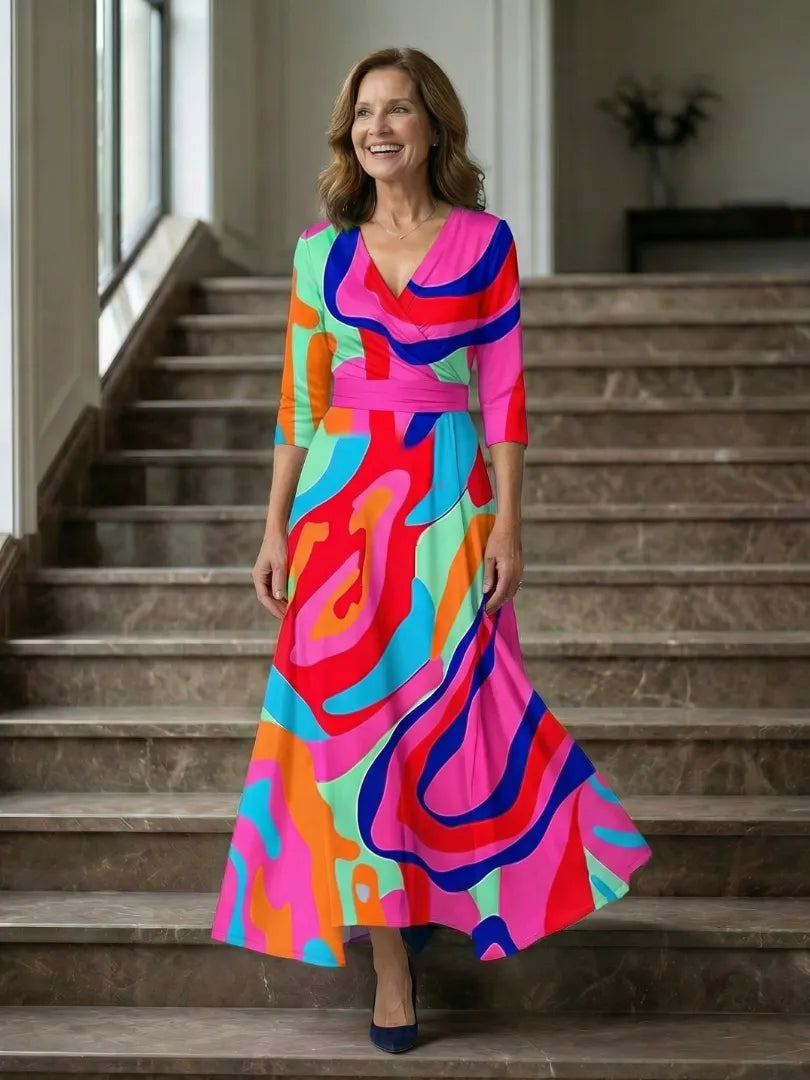Women's Floral Wrap Maxi Wedding Guest Dress with V-Neck