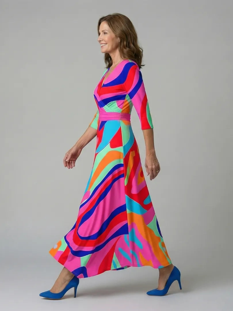 Women's Floral Wrap Maxi Wedding Guest Dress with V-Neck