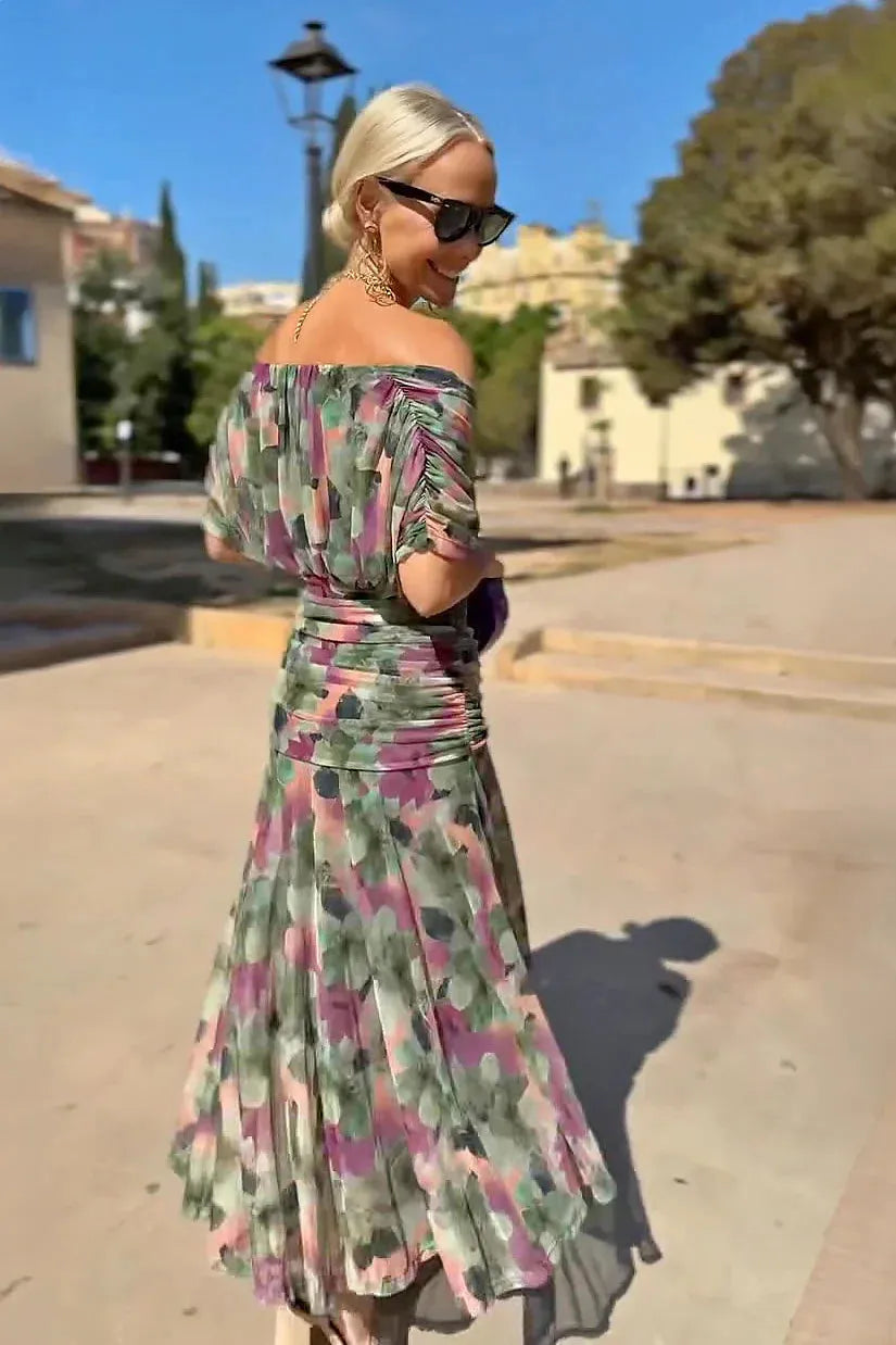 Women's Flowy Elegant Maxi Wedding Guest Dress with V-Neck