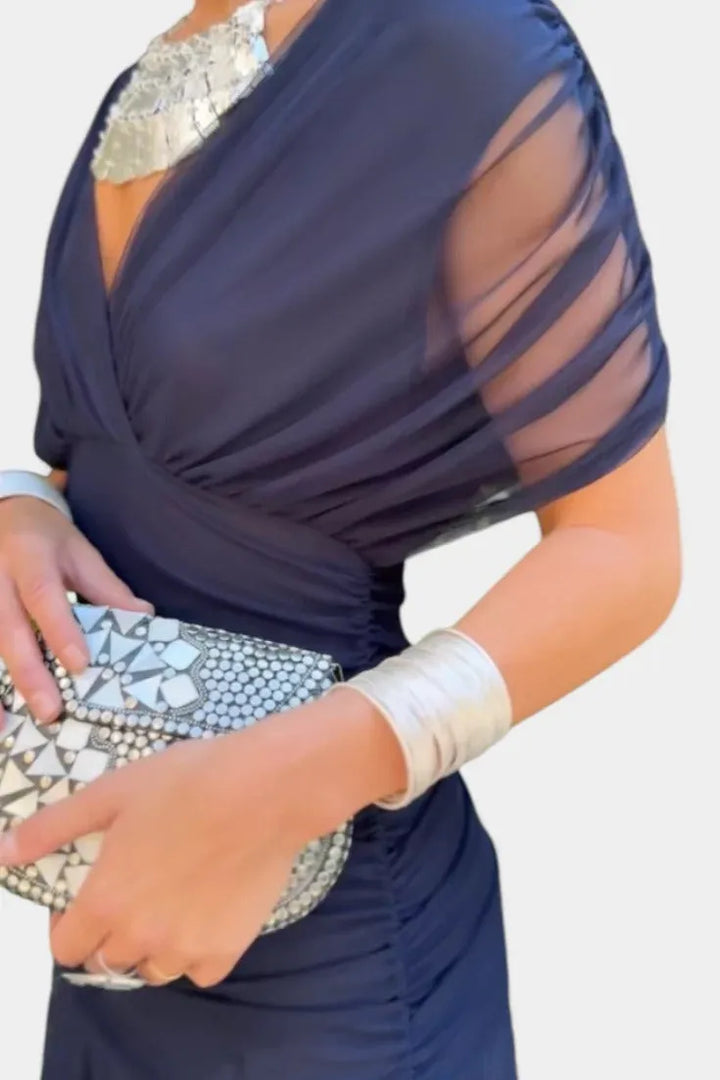 Women's Flowy Elegant Maxi Wedding Guest Dress with V-Neck