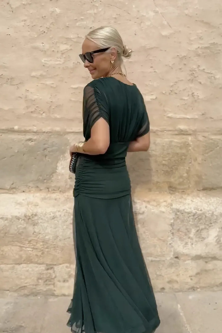 Women's Flowy Elegant Maxi Wedding Guest Dress with V-Neck