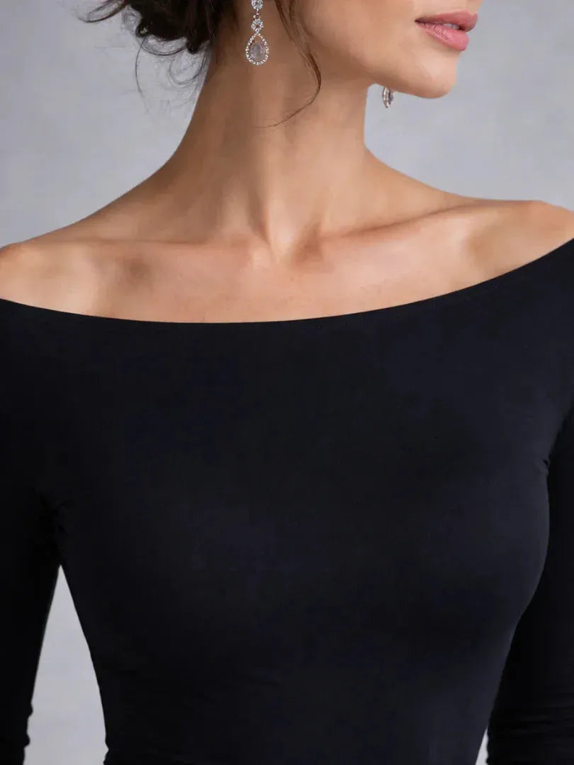 Women's Flowy Long Sleeve Maxi Wedding Guest Dres with Boat Neck