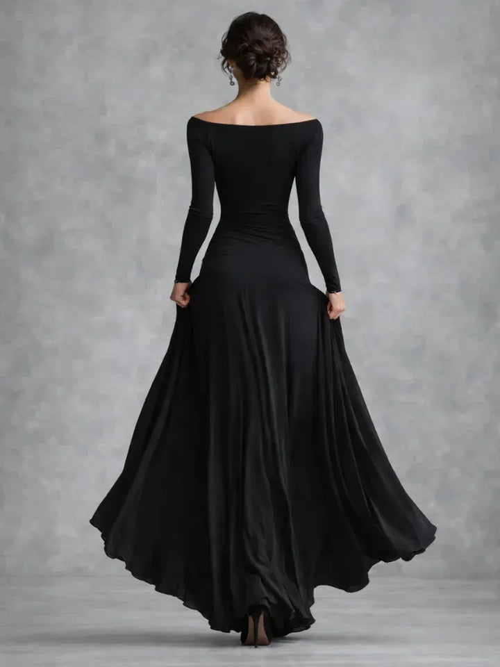 Women's Flowy Long Sleeve Maxi Wedding Guest Dres with Boat Neck