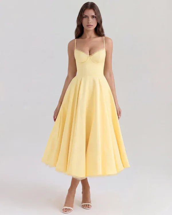 Women's Flowy Sleeveless Maxi Wedding Guest Dress with Sweetheart Neckline