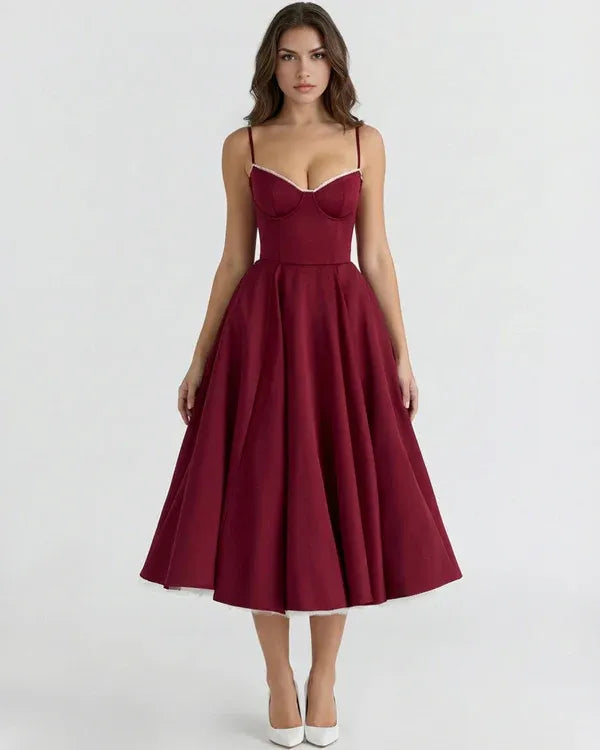 Women's Flowy Sleeveless Maxi Wedding Guest Dress with Sweetheart Neckline