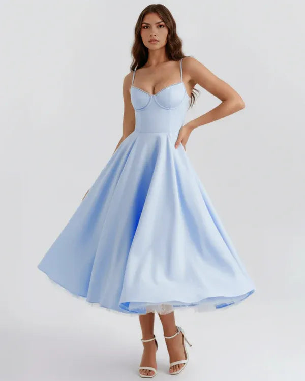 Women's Flowy Sleeveless Maxi Wedding Guest Dress with Sweetheart Neckline