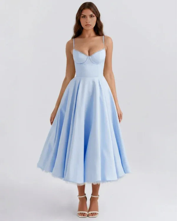 Women's Flowy Sleeveless Maxi Wedding Guest Dress with Sweetheart Neckline