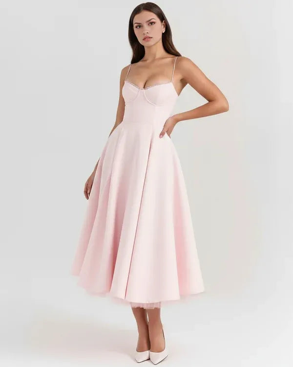 Women's Flowy Sleeveless Maxi Wedding Guest Dress with Sweetheart Neckline