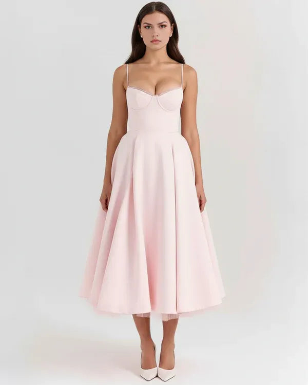 Women's Flowy Sleeveless Maxi Wedding Guest Dress with Sweetheart Neckline