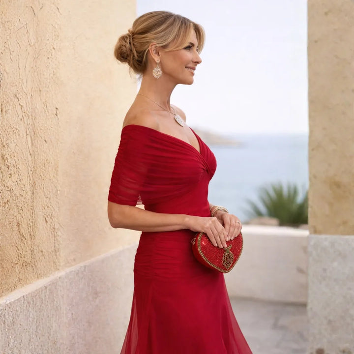 Women's Formal Bodycon Maxi Wedding Guest Dress with Ruched Detail