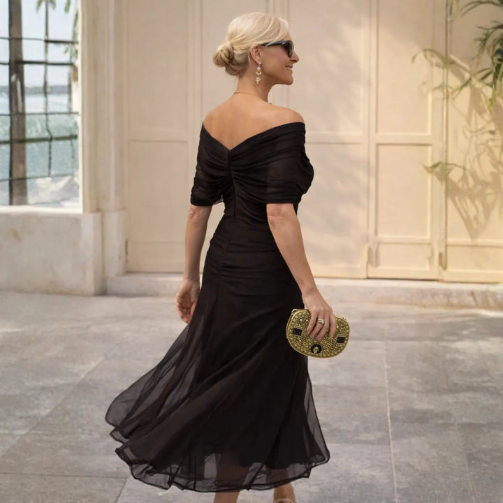 Women's Formal Bodycon Maxi Wedding Guest Dress with Ruched Detail