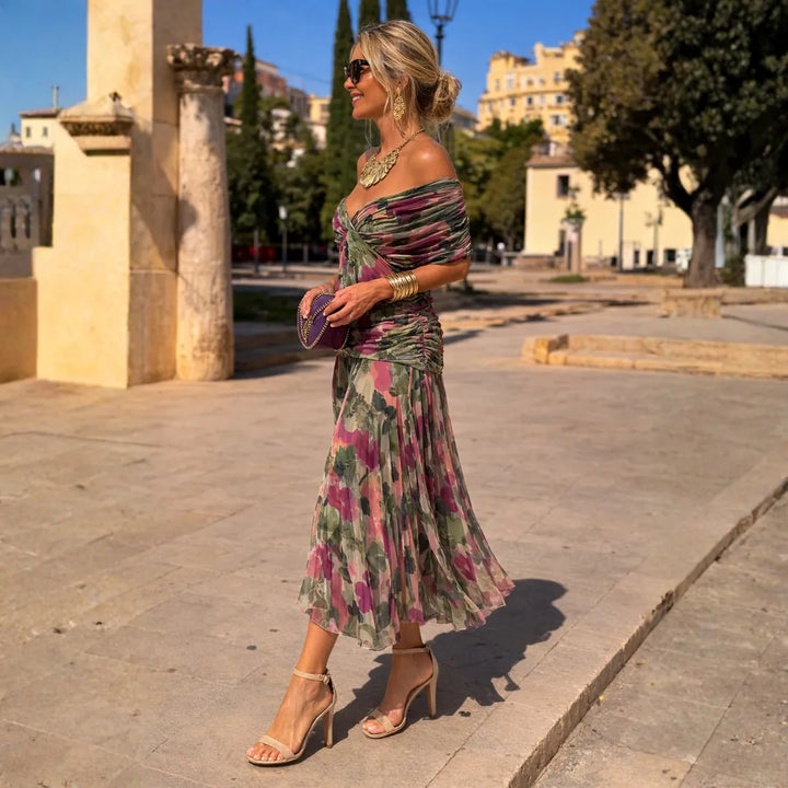 Women's Formal Bodycon Maxi Wedding Guest Dress with Ruched Detail