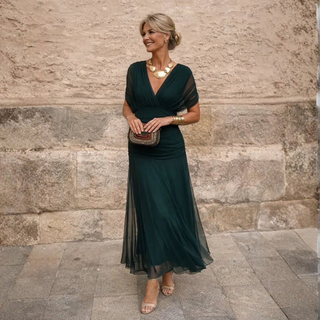 Women's Formal Bodycon Maxi Wedding Guest Dress with Ruched Detail