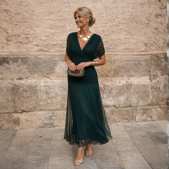 Women's Formal Bodycon Maxi Wedding Guest Dress with Ruched Detail