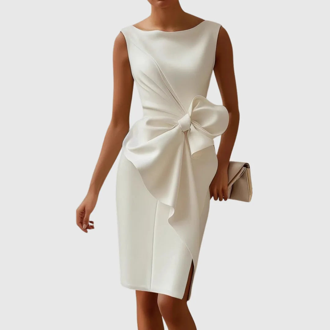 Women's Formal Bodycon Midi Wedding Guest Dress with Boat Neck
