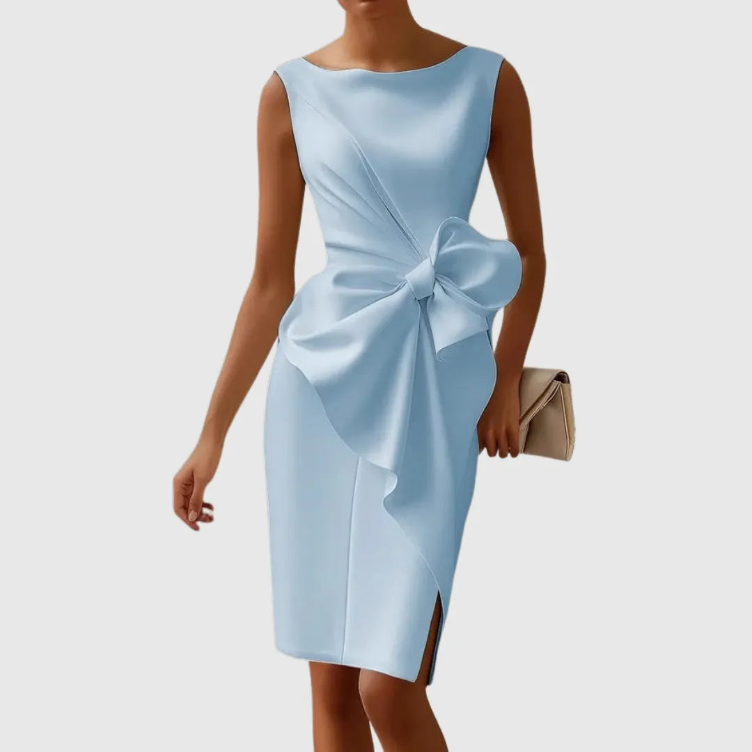 Women's Formal Bodycon Midi Wedding Guest Dress with Boat Neck