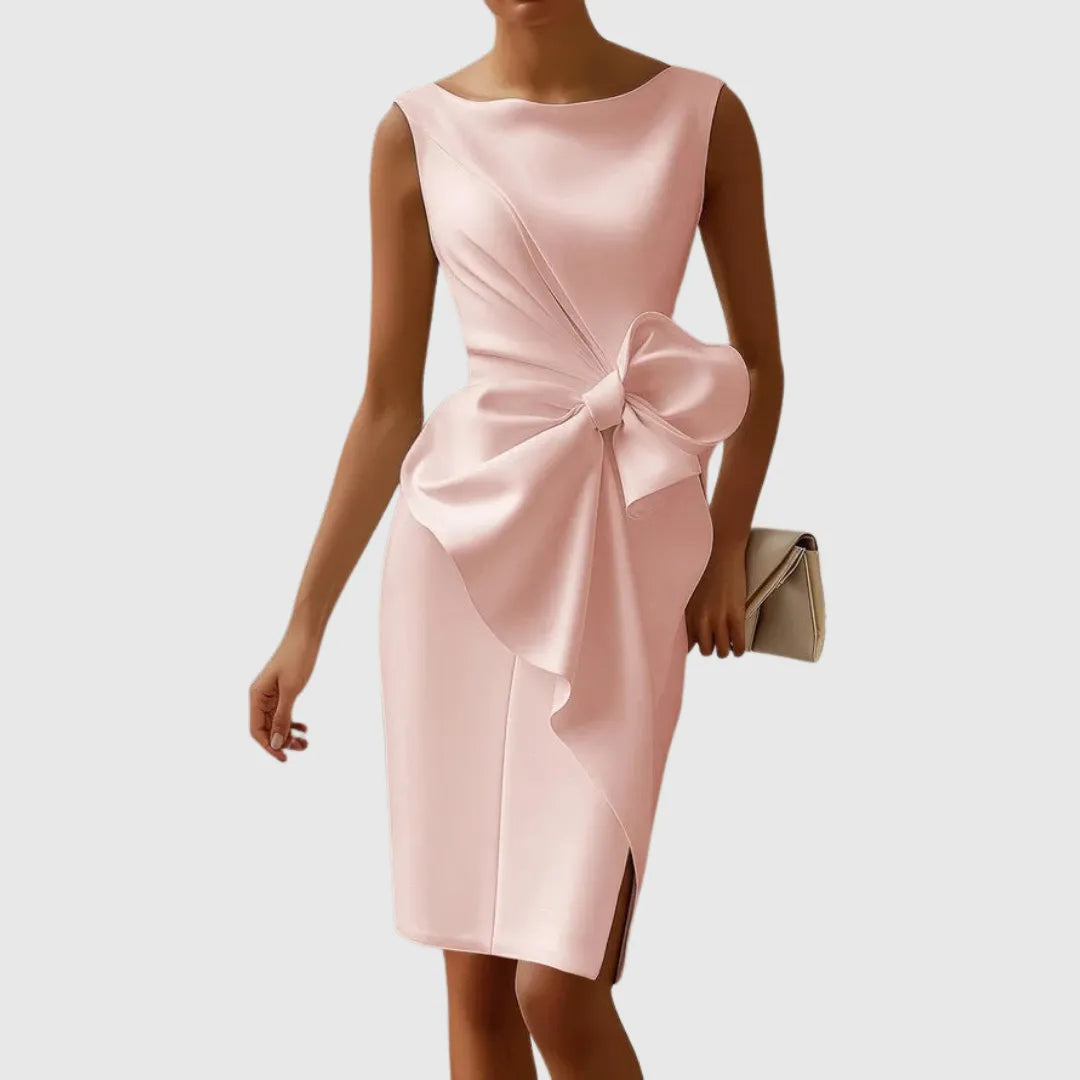 Women's Formal Bodycon Midi Wedding Guest Dress with Boat Neck
