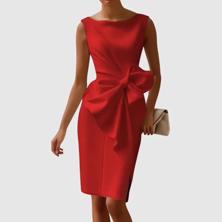 Women's Formal Bodycon Midi Wedding Guest Dress with Boat Neck