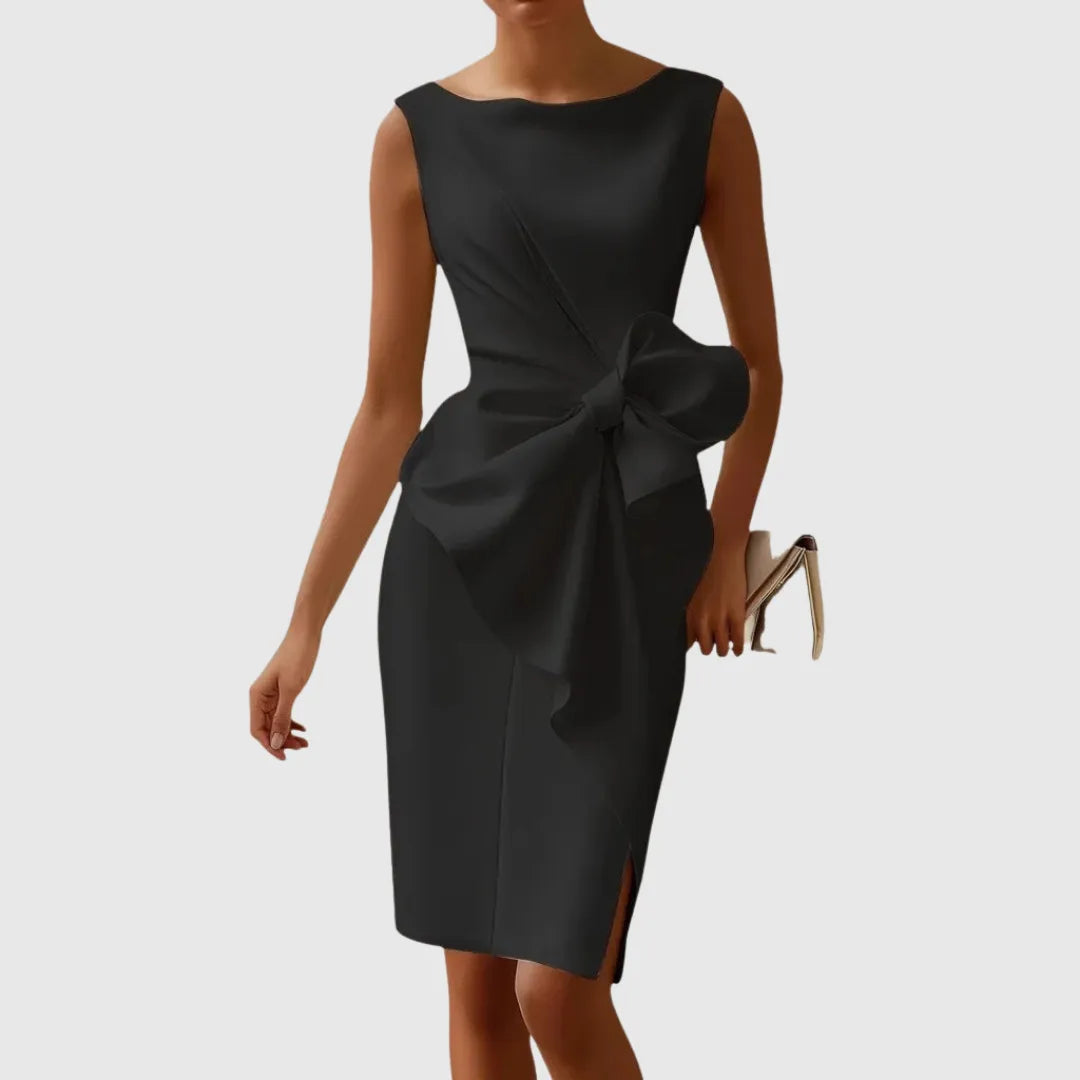 Women's Formal Bodycon Midi Wedding Guest Dress with Boat Neck