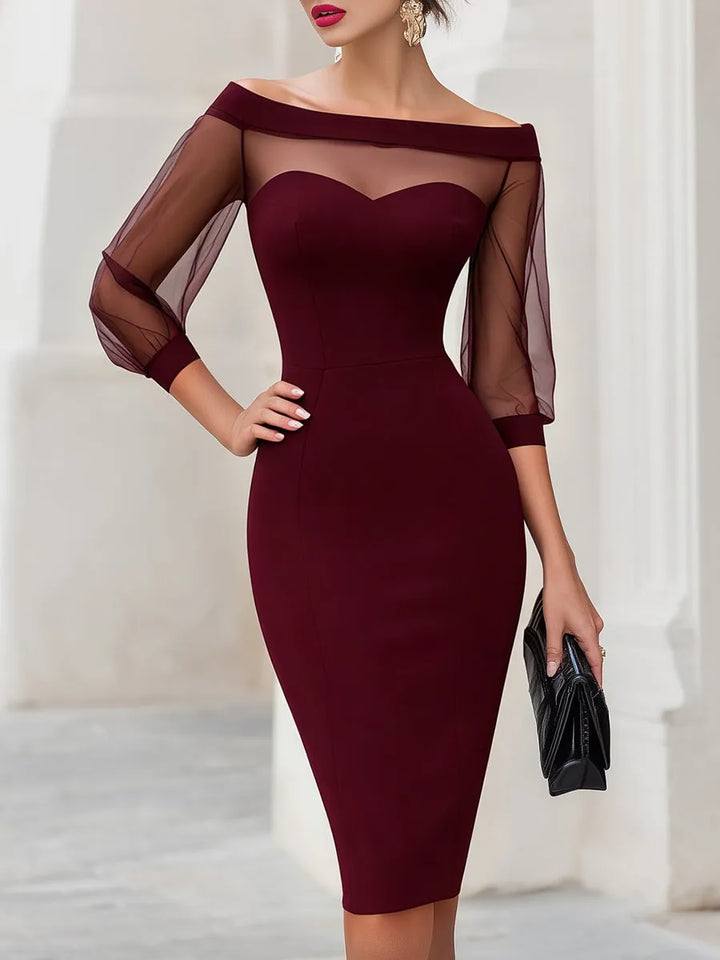 Women's Formal Bodycon Midi Wedding Guest Dress with Sweetheart Neckline