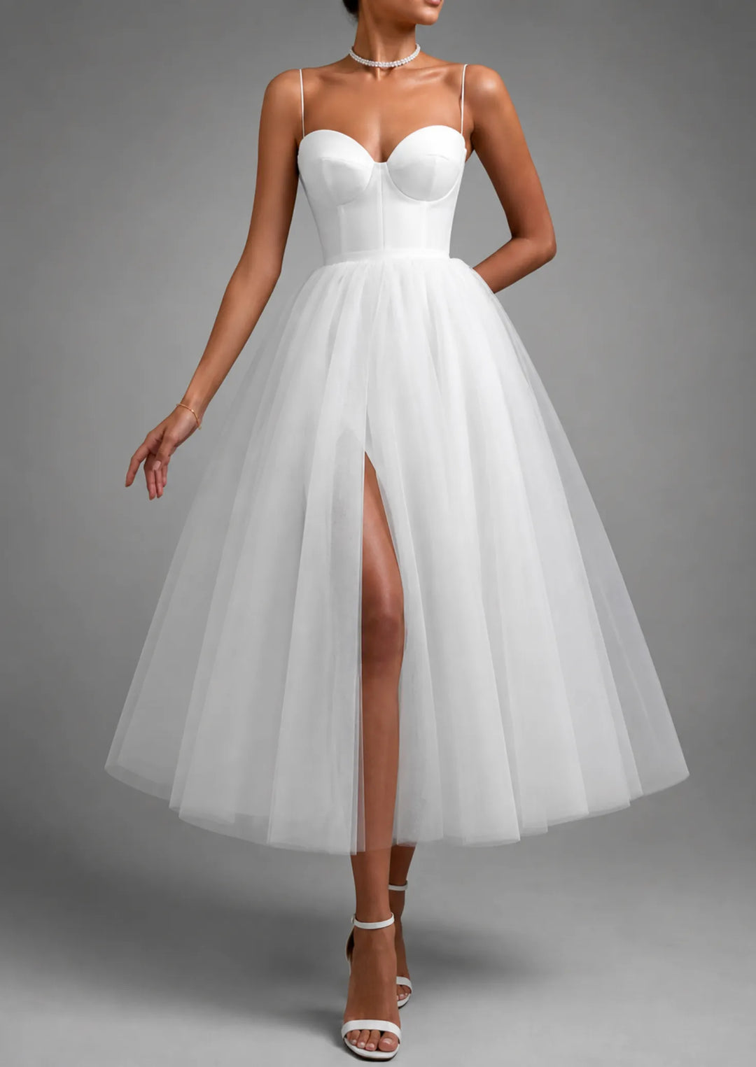 Women's Formal Elegant Midi Cocktail Dress with Sweetheart Neckline