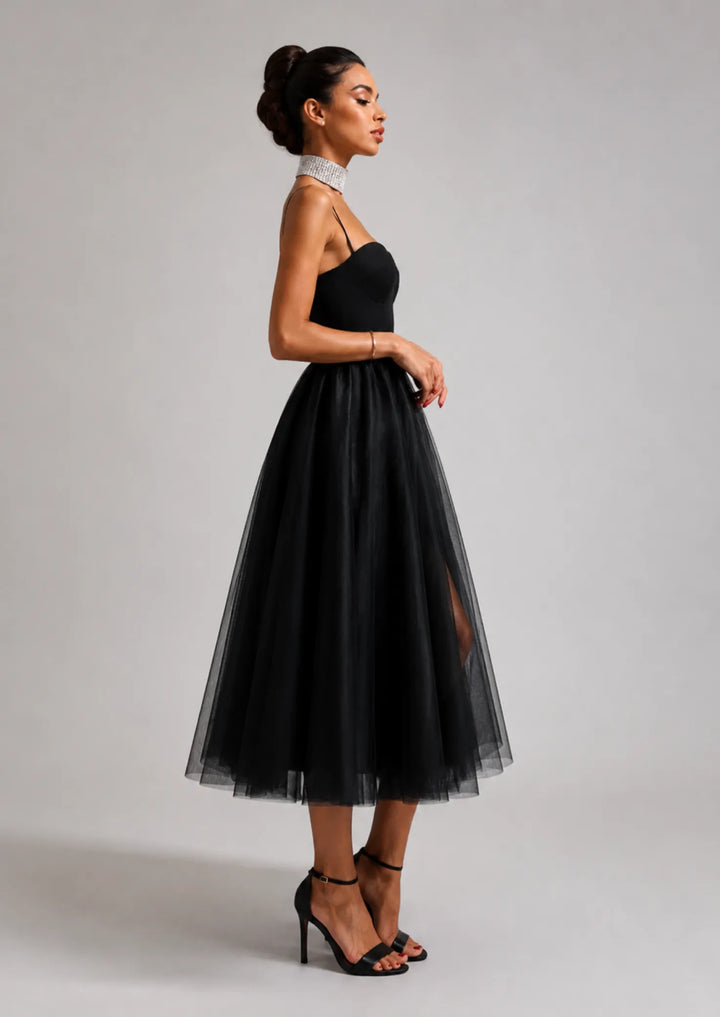 Women's Formal Elegant Midi Cocktail Dress with Sweetheart Neckline