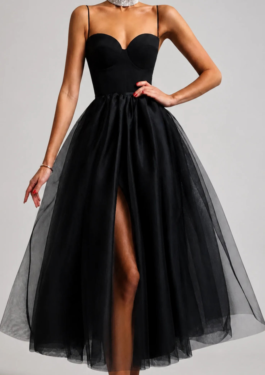 Women's Formal Elegant Midi Cocktail Dress with Sweetheart Neckline