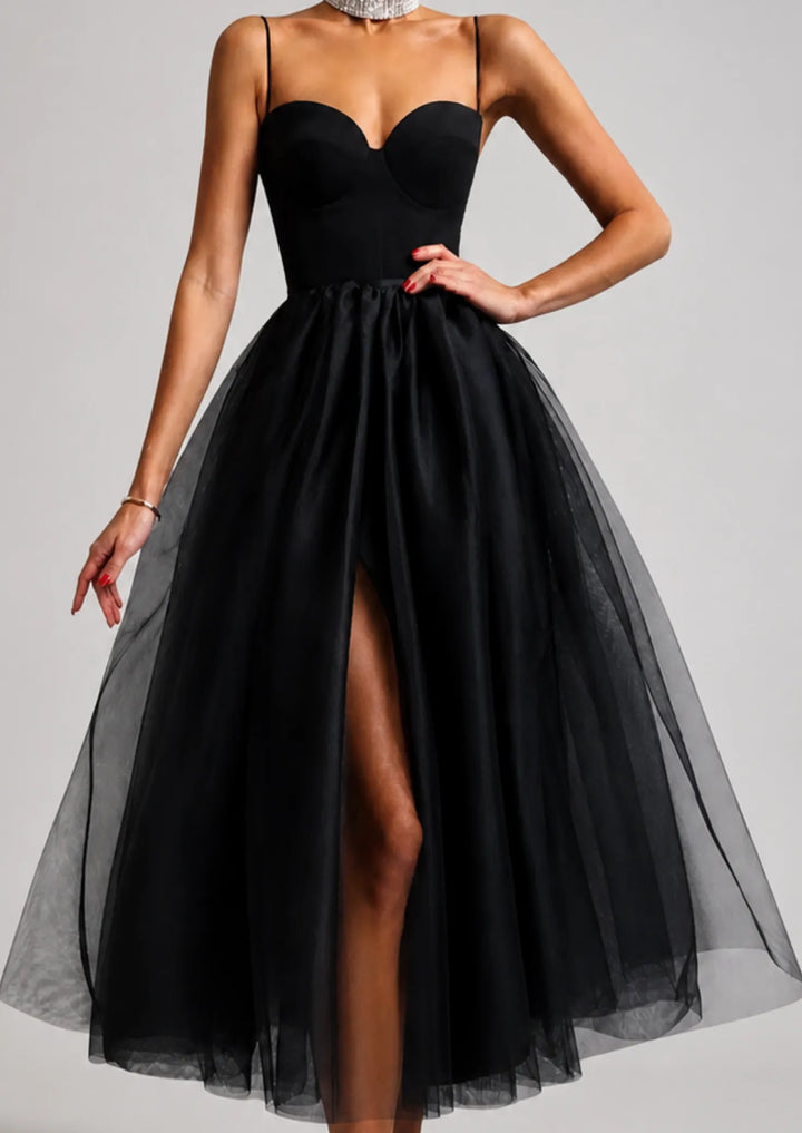 Women's Formal Elegant Midi Cocktail Dress with Sweetheart Neckline