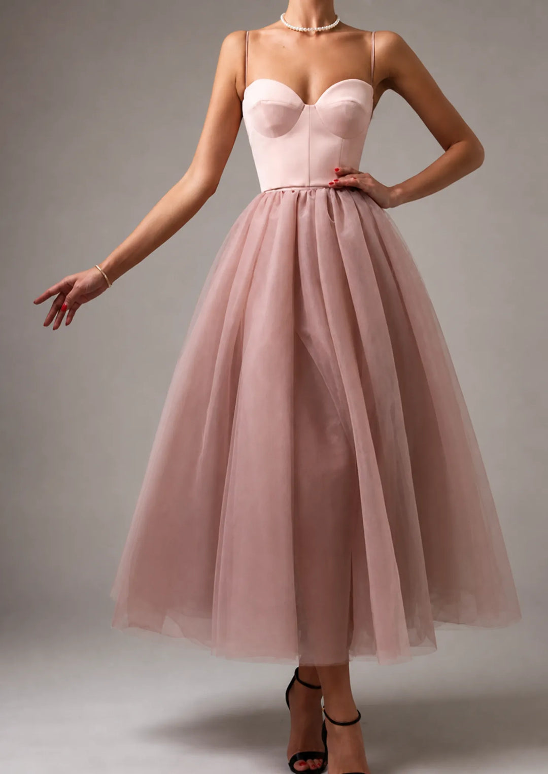 Women's Formal Elegant Midi Cocktail Dress with Sweetheart Neckline