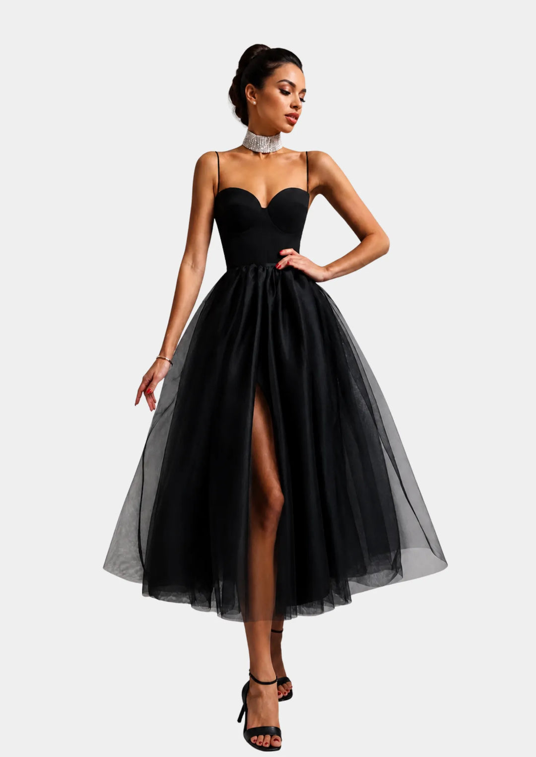 Women's Formal Elegant Midi Cocktail Dress with Sweetheart Neckline