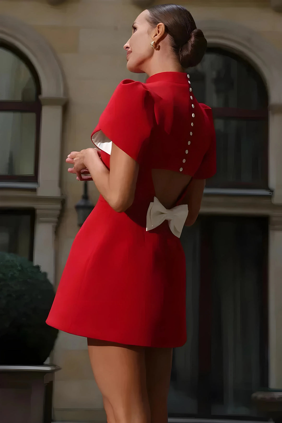 Women's Formal Elegant Mini Cocktail Dress with Flutter Sleeves