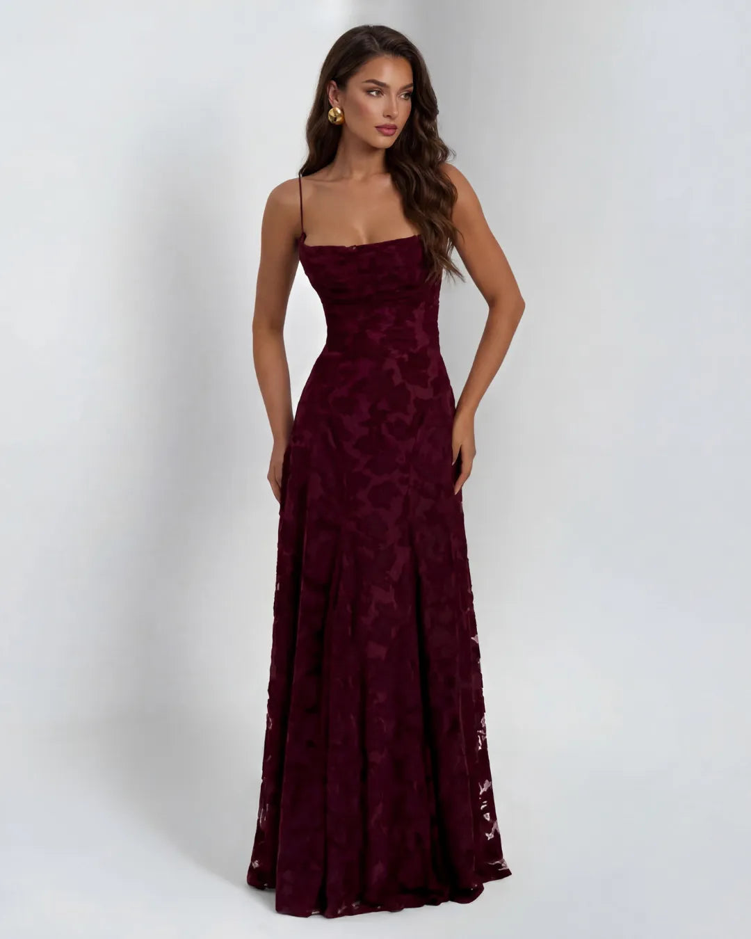 Women's Formal Floral Maxi Wedding Guest Dress with Spaghetti Straps