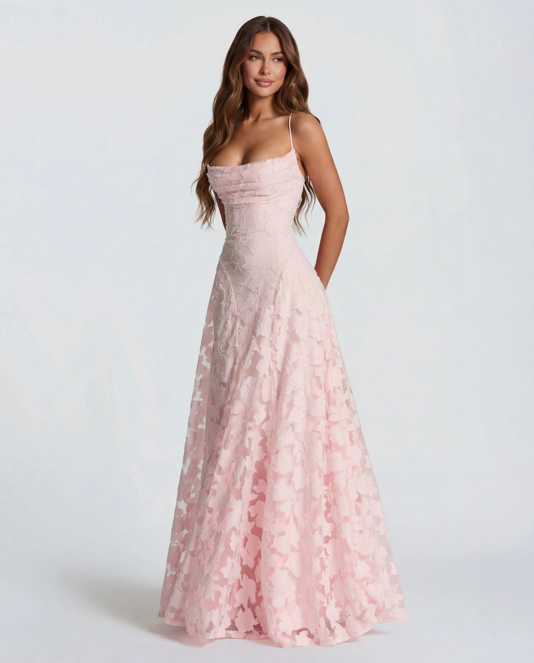 Women's Formal Floral Maxi Wedding Guest Dress with Spaghetti Straps