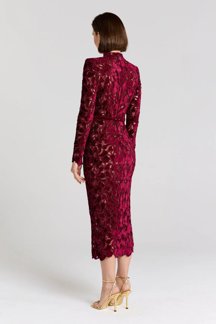 Women's Formal Long Sleeve Midi Wedding Guest Dress with High Neck