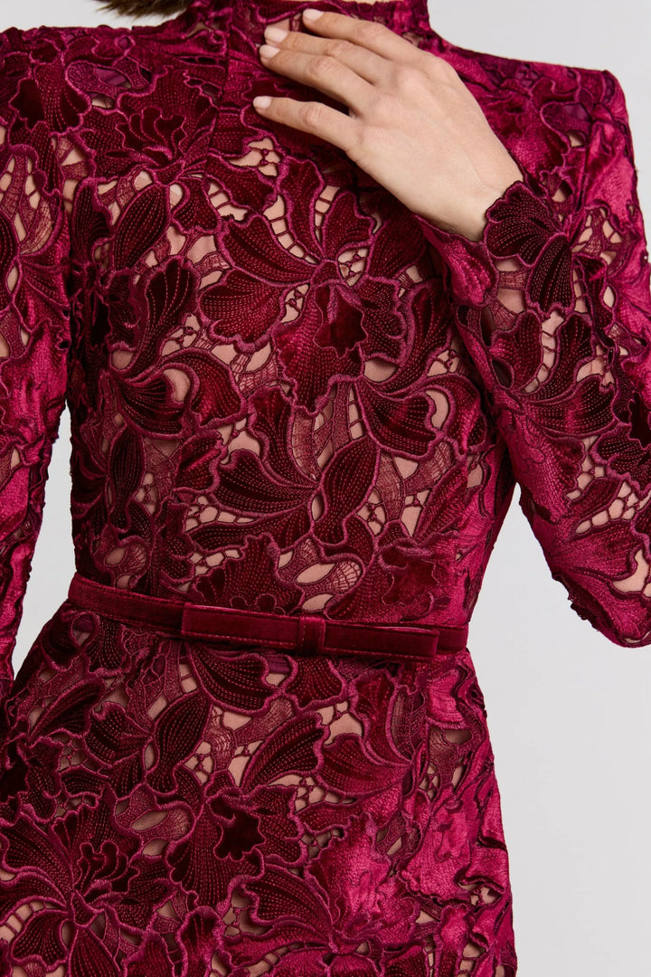 Women's Formal Long Sleeve Midi Wedding Guest Dress with High Neck