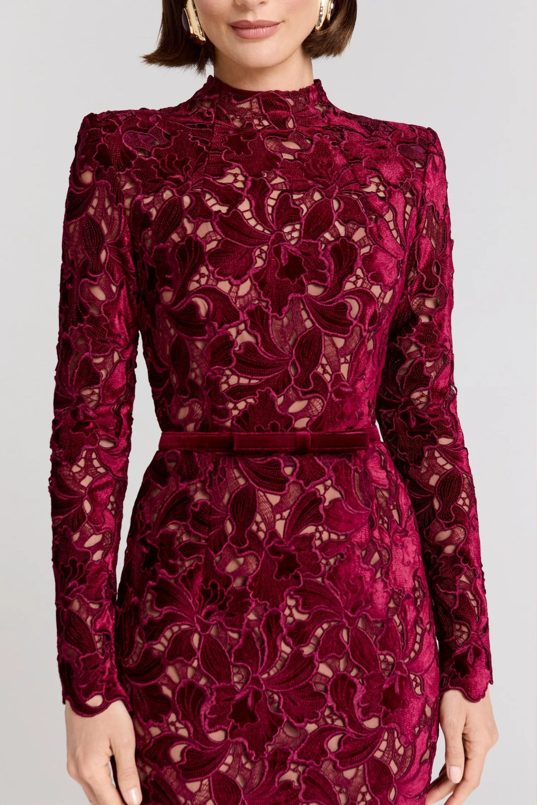 Women's Formal Long Sleeve Midi Wedding Guest Dress with High Neck