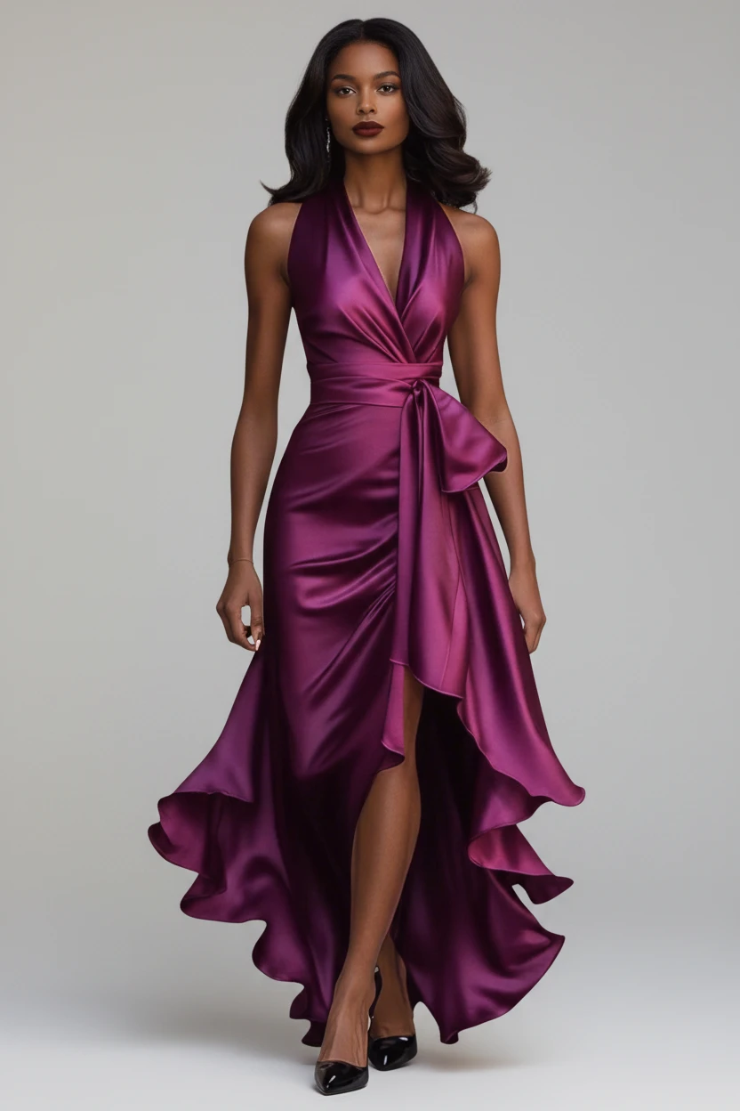 Women's Elegant Maxi Dress with V-Neck