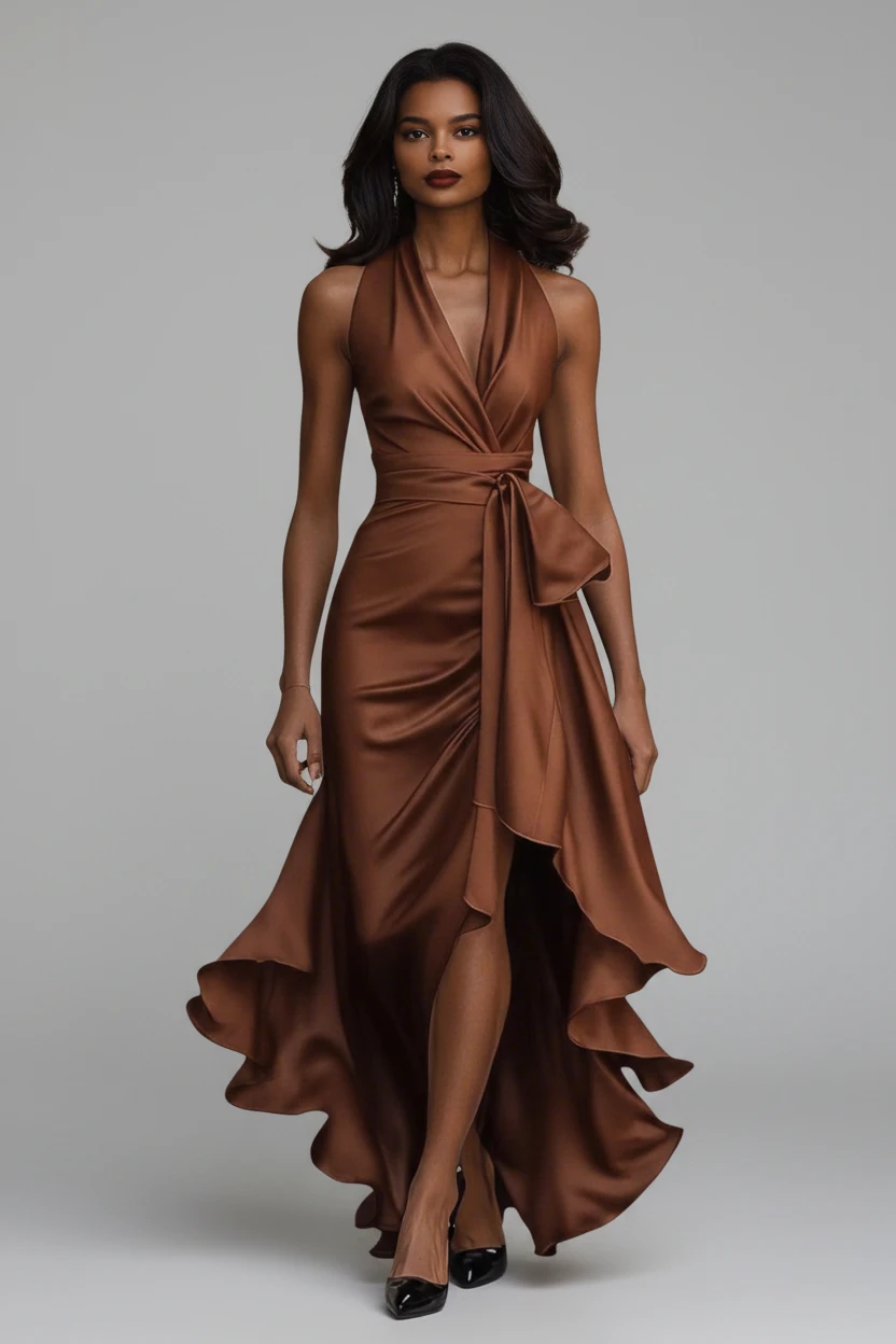 Women's Elegant Maxi Dress with V-Neck