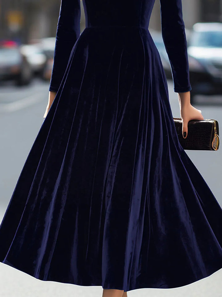 Women's Formal Pleated Midi Wedding Guest Dress with Puff Sleeve