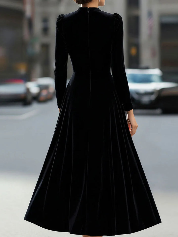 Women's Formal Pleated Midi Wedding Guest Dress with Puff Sleeve