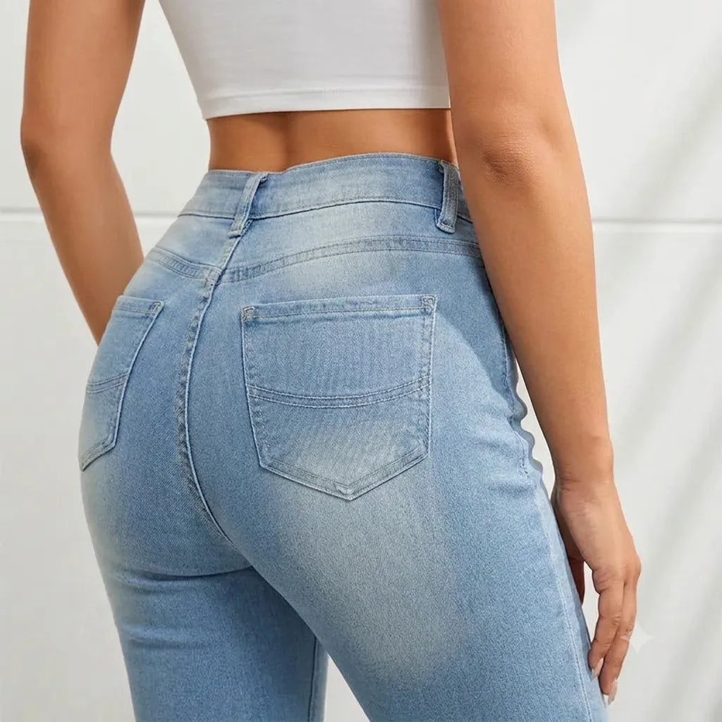 Women's High Waisted Cropped Jeans with Pockets