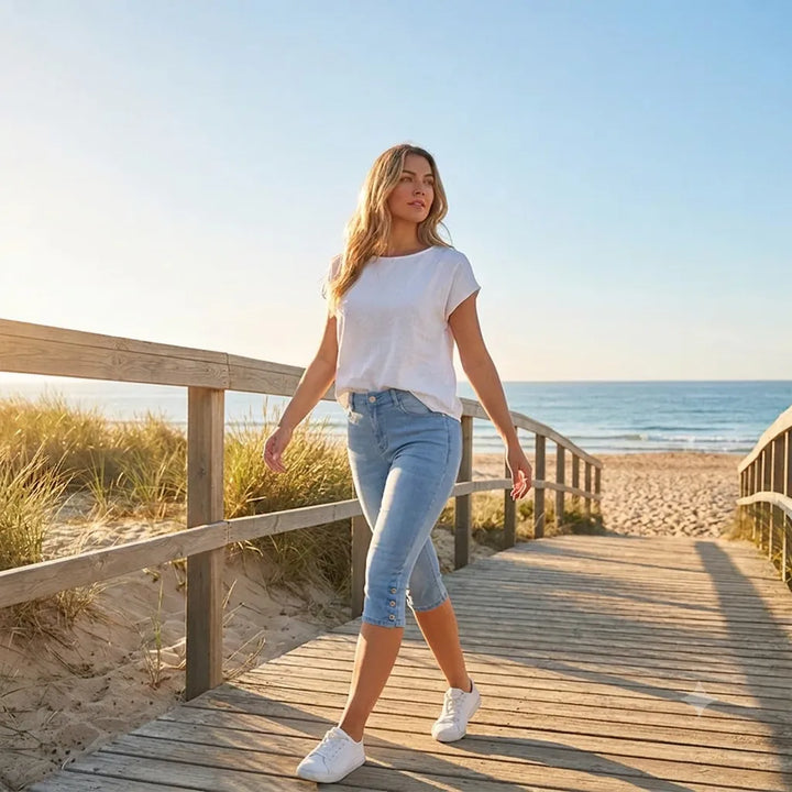 Women's High Waisted Cropped Jeans with Pockets